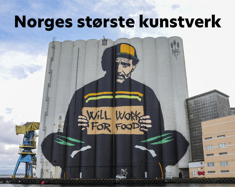 Norges største kunstverk på havnesiloene i Stavanger.
